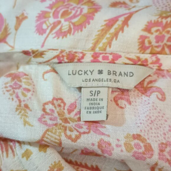 Lucky Brand Floral Smocked Peasant Top S/P Blush Pink Short Puff Sleeves - Picture 7 of 7